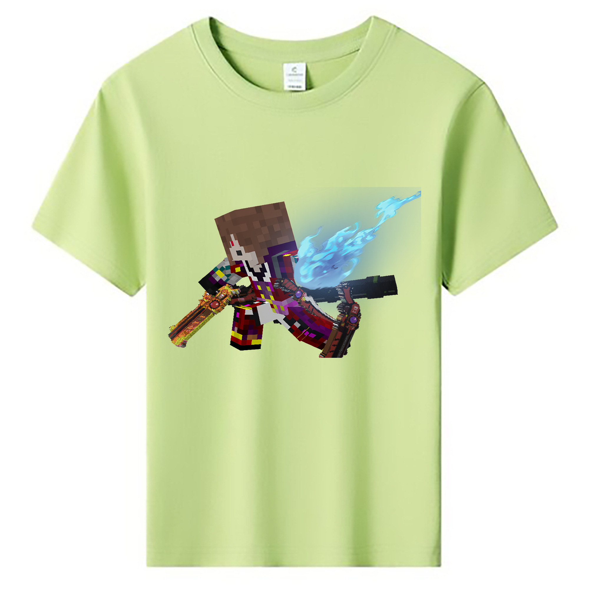 （画像用） マインクラフト ブロックの世界 Minecraft MC Block world 綿100％キッズTシャツ（フロントプリント）